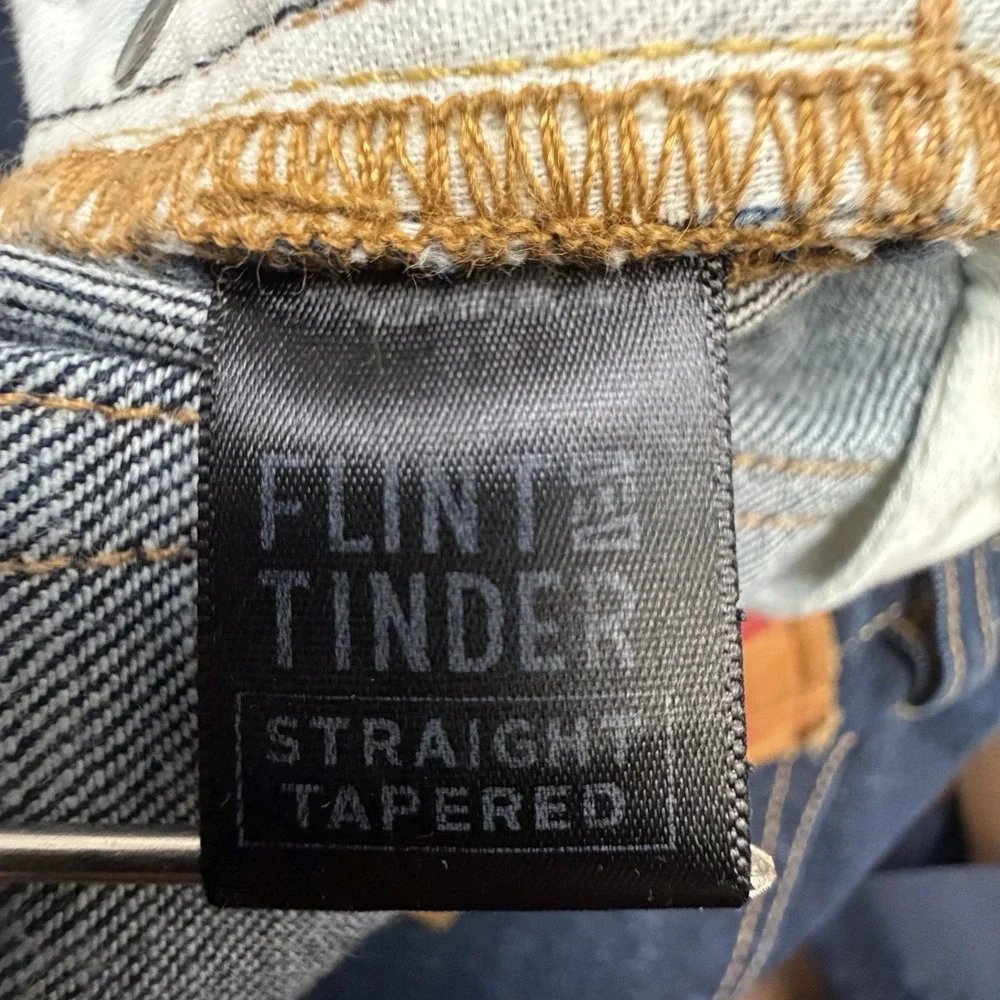Flint & Tinder 365 Jeans Mens 31x33 Slim Blue White Oak Cone Denim Dark Wash